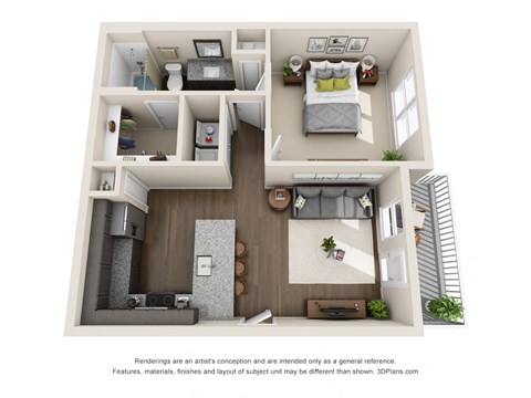 Floor plan for 1 bed, 1 bath, 650 sqft